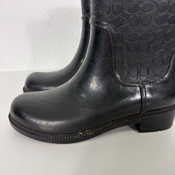 Coach Black Monogram Mid Calf Pull On Rain Boots Women's Size 5 - Picture 3 of 12
